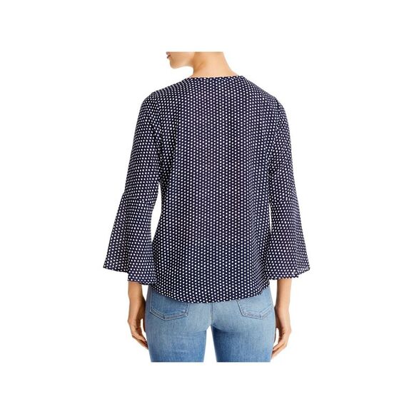 STATUS BY CHENAULT Womens Bell Sleeve Wear To Work Faux Wrap Top - Picture 2 of 2